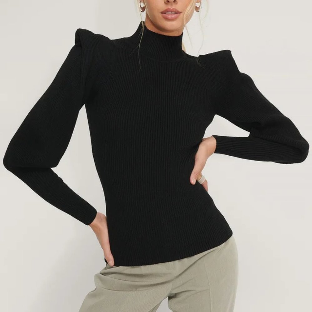 NA-KD sharp shoulder solid knitted sweater XXS